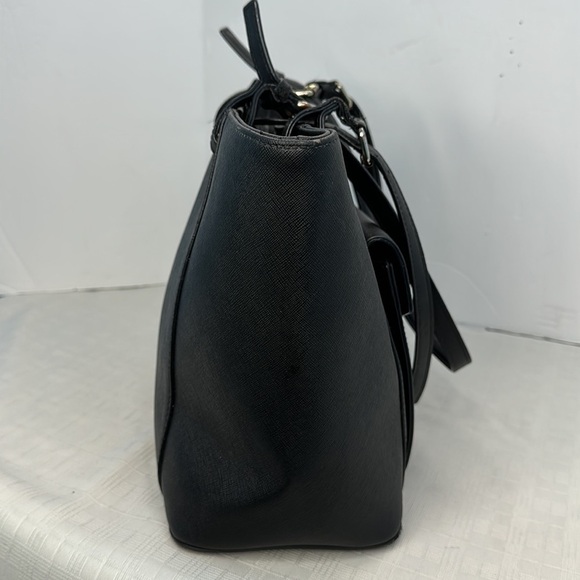 KARL LAGERFELD PARIS Black Tote Bag Saffiano Leather Handbag Pocket Satchel - Picture 4 of 9